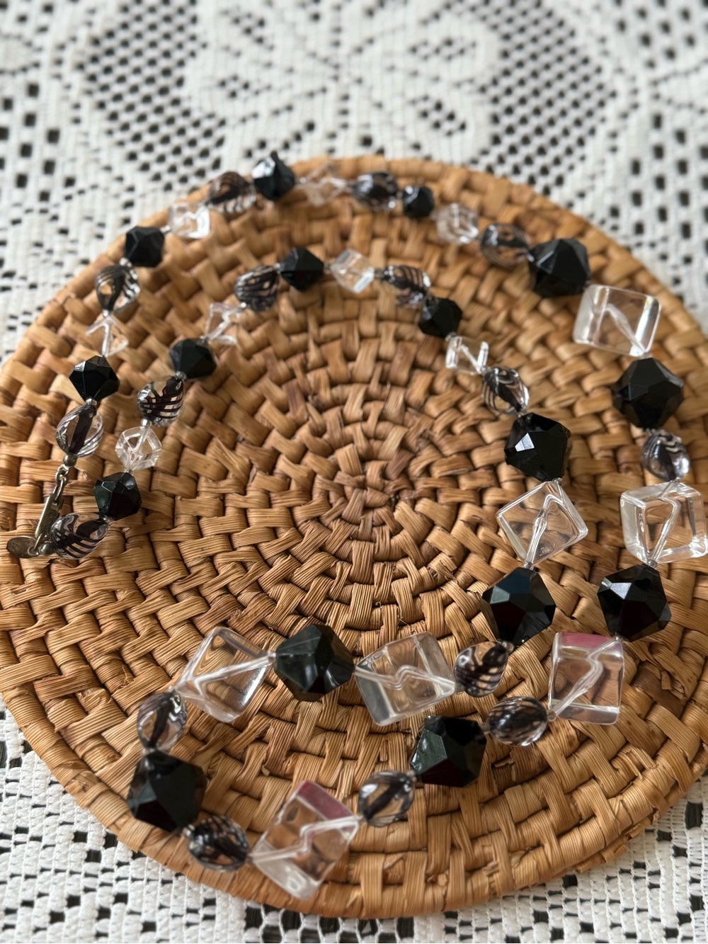 Miriam Haskell Jewelry Clear And Black Lucite Necklace